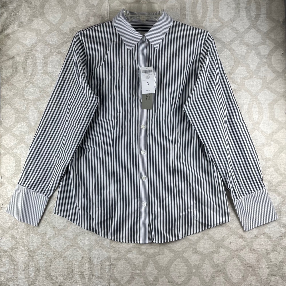 Chico's Effortless Stripe Mix Natalia Women 0 S White Black NWT Cotton Shirt
